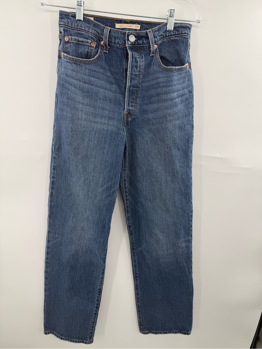 Levi’s Ribcage Straight Jeans Women W27 L32 High Rise Button Fly Blue Premium